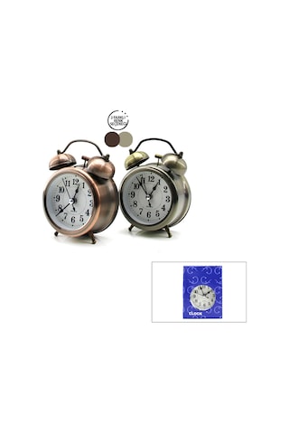 Twin Bell Alarm Clock Bgc-7 Yuvarlak Masa Çalar Saat - Metal Eskitme Kasa, Pilli Ve Işıklı, 8 Cm Diğer