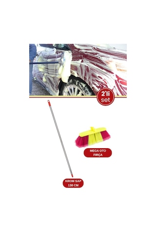 Profesyonel Mega Oto Fırçası Ve Krom Sap Seti, Otomobil Minibüs Otobüs Yıkama Fırça + Krom Sap 130cm