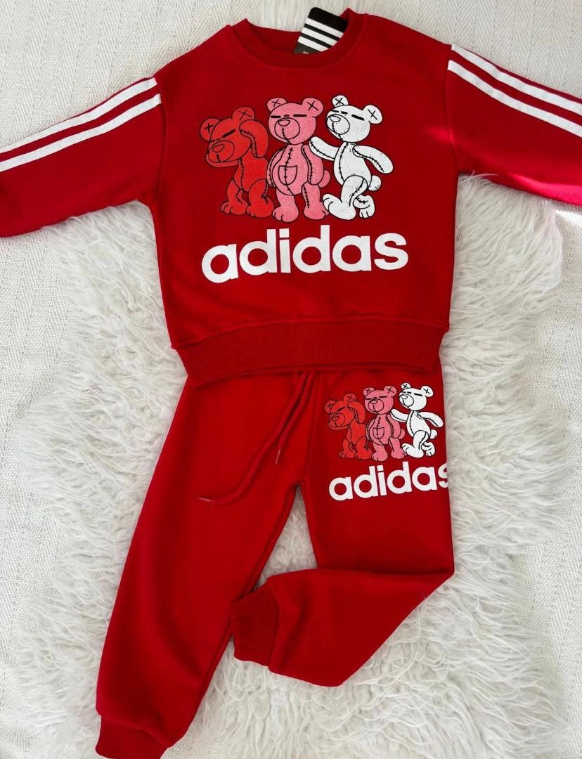 Cg Kids 3 Ayı Baskı Yanlar Şeritli Erkek&kız Çocuk Eşofman Takım Kırmızı