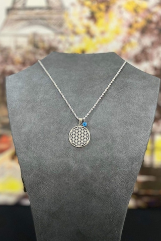 Gümüş Renk Kalın Zincir Nazar Boncuklu Çelik Hayat Ağacı Kolye 40