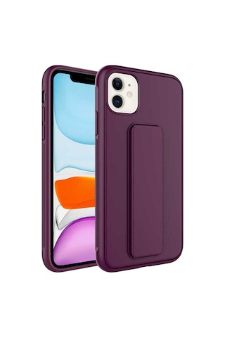Apple Uyumlu iPhone 12 Kılıf Zore Qstand Kapak Mürdüm