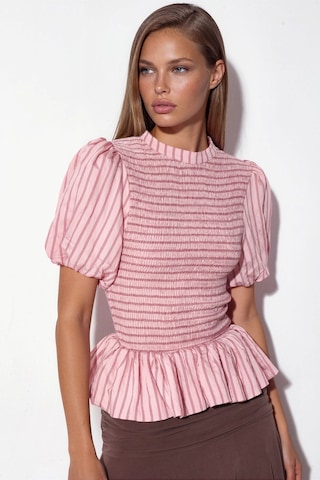 Hiccup Busem Çizgili Dokulu Fırfırlı Bluz Allık Pembe