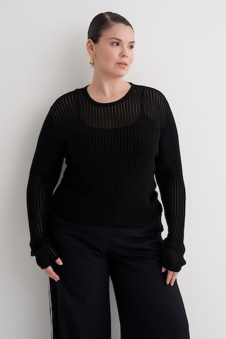 Transparan İnce Triko Bluz-6282 Siyah