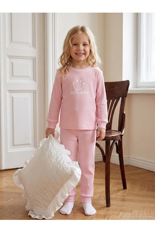 Minidamla Baby Minidamla Gülen Yüz Baskılı 1-7 Yaş Pijama Takımı - Pembe