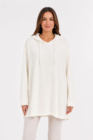 Neden Tekstil Kadın Beyaz Kapüşonlu Oversize Sweatshirt