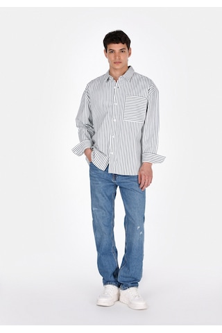 Colin's Colins Oversize Fit Klasik Yaka Çizgili Erkek Denim Uzun Kol Gömlek Cl1075128 Q1.v1 Dn03917 Denim