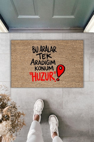 Rugmood Modern Dijital Baskı - Bu Aralar Tek Aradığım Konum Huzur - Kapı Önü Paspası Kahverengi