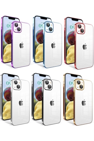 Apple Uyumlu iPhone 14 Kılıf Kamera Korumalı Renkli Çerçeveli Zore Garaj Kapak Gümüş