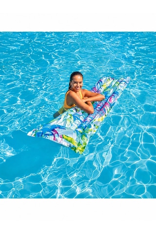 Intex Tropikal Yaprak Desenli Şişme Deniz Yatağı 183x69 Cm Renkli Havuz Plaj Yatağı Çok Renkli