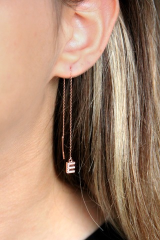 Argentum Concept E Harfi 925 Ayar Gümüş Rose Tek Zincir Küpe - K099301