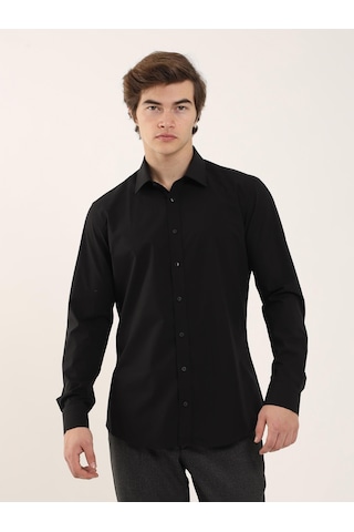 Dufy Siyah Erkek Slim Fit Klasik Yaka Uzun Kol Gömlek - 103134 Siyah