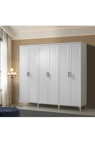 GuneyStore Paris 6 Kapaklı Komple MDF Beyaz Gardırop