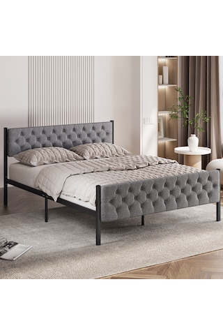 Karyola, Stil Metal Karyola, 160x200 Cm, Kapitone İşlemeli Karyo 160 x 200 CM