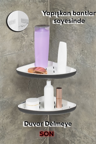 Porsima 0447 2'li İstiridye Banyo Köşe Rafı - Paslanmaz Yapışkanlı Duş Rafı Banyo Düzenleyici Organi Çok renkli