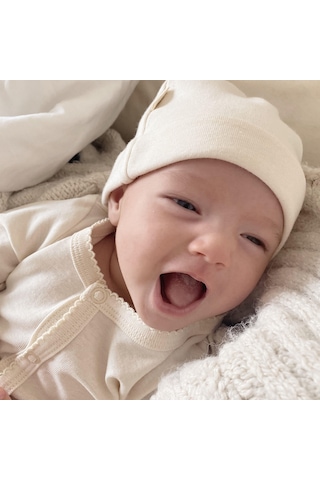 Naturaborn Gots Organik Sertifikalı Patikli Kroşetalı Bebek Uyku Bej