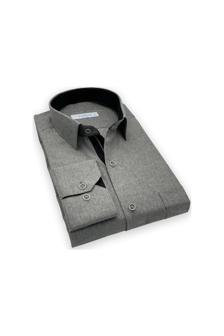 Fitmens Klasik Uzun Kol Keten Cotton Hediye Kutulu Erkek Gömlek Koyu Gri