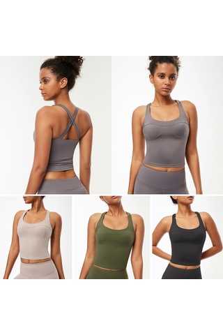 Wezone Kadınlar İçin Hızlı Kuruyan, Nefes Alabilen Çapraz Sırtlı Yoga Atleti Rahat Ve Destekleyici Spor Giyim Gri