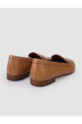 Hakiki Deri Taba Tokalı Kadın Loafer Taba