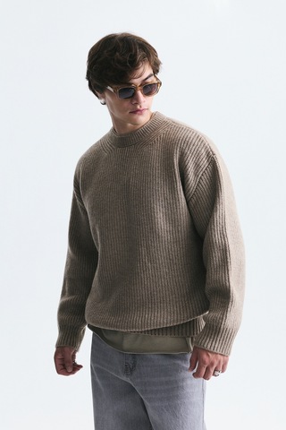 Vamos Oversize Fitilli Triko Kazak Vizon