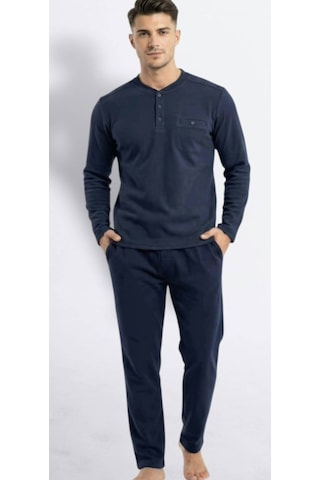 Erse %100 Pamuk Selanik Örme Uzun Kol Erkek Pijama Takımı Kışlık - 9097526090081 Lacivert