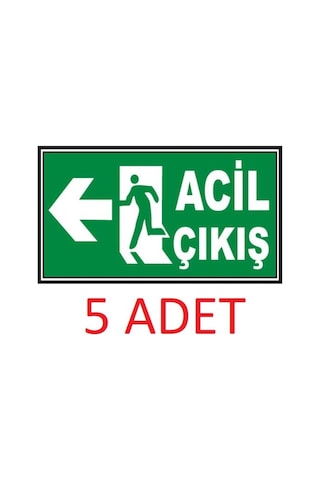 5 Adet Fosforlu Acil Çıkış Levhası - Fotolümenli - Sol Yön