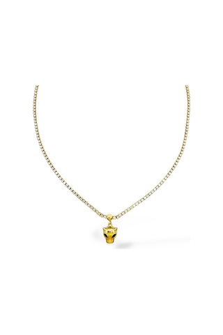 Su Yolu Yeşil Göz Leopar Çelik Kolye Altın - Gümüş