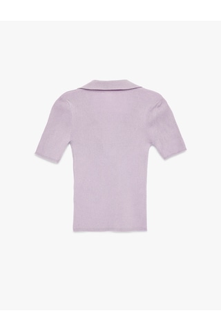 Koton Slim Fit Kısa Kollu Parıltılı Polo V Yaka Triko Kazak Lila 6sak90024ht Lila