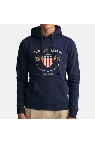 Gant Erkek Kapşonlu Sweatshirt Yandan Cepli Lacivert
