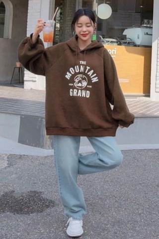 The Mountain Baskılı Sweatshirt Kahverengi