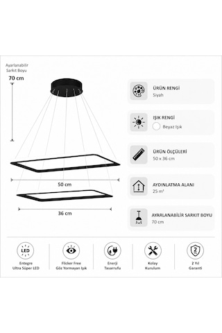 AvizeGO Diva 2'li Led Sarkıt Avize Beyaz Işık Siyah