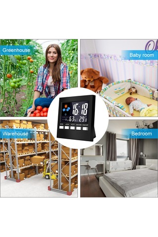 Leezsing Ev İçin Siyah Renkli Lcd Ekranlı Hava Durumu İzleyici - Sicaklık, Nem Ölçer, Saat Ve Alarm Fonksiyonu Sn192 Modeli, Pil Dahil Değil
