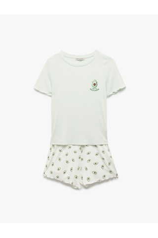 Koton Viskon Avokado Baskılı Şortlu Pijama Takımı Yeşil 5slk40025mk Yeşil