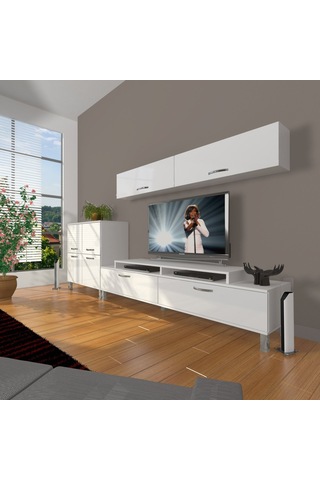 Decoraktiv Ekoflex 6y Slm Krom Ayaklı Tv Ünitesi Tv Sehpası Beyaz