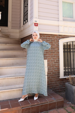 Nevayla Moda Çiçek Desenli Viskon Elbise - Açık Mavi / E0128 Açık Mavi