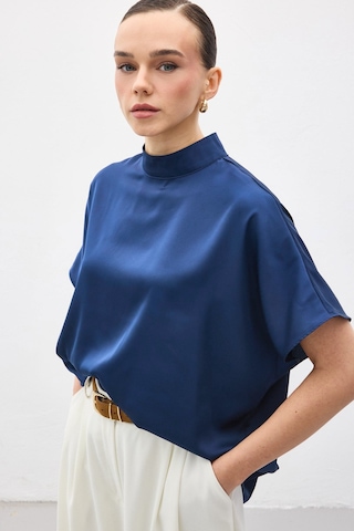 Sateen Yarasa Kol Salaş Bluz - İndigo-137383