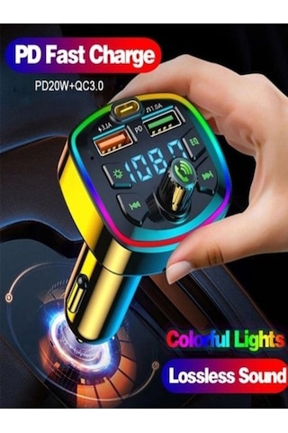 Araç Bluetooth 5.0 Fm Transmitter Cihazı Araba Müzik Mp3 Çalar Sd Kart Okur Oto Çakmaklık Şarj Aleti