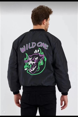 Novalisse Wild One Baskılı Erkek Bomber Mont - Panter Desenli, Fermuarlı, Kapitone Astarlı Ceket - Siyah Çoklu Renk