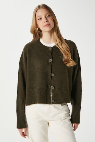 Kadın Keep Yan Yırtmaçlı Yumuşak Dokulu Haki Basic Triko Hırka 70145 Haki