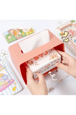 Createtech Gri-sevimli Çok Fonksiyonlu Doku Kutusu Ev İçin Kawaii Tutucu Kare Masaüstü Dekor Tv Doku Kutusu Kasa Pembe Telefon Tutucu Depolama Organizatör/ Pembe