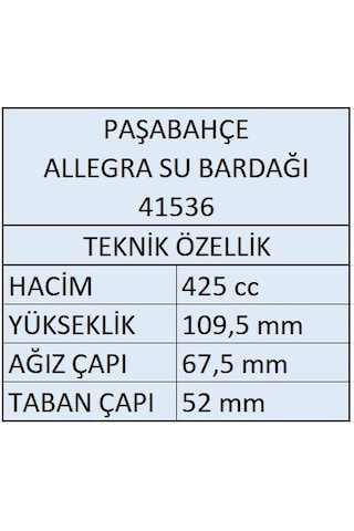 Paşabahçe 41536 Allegra Gri Su Bardağı 425Cc - 6 Adet
