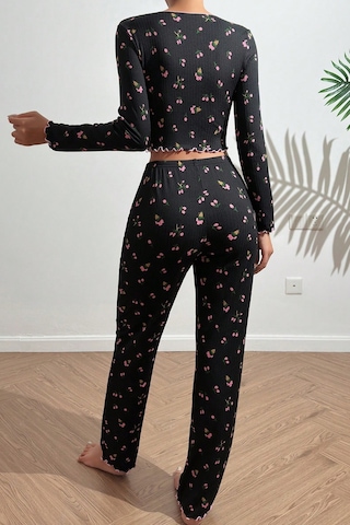 Merry See Baskılı Özel Kumaş Pijama Takımı Siyah