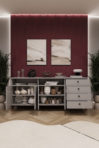 Asra Trend Lüks Konsol Tv Ünitesi %100 Mdf Salon Ve Yemek Odası Ünitesi Knsl06 Kül Gri