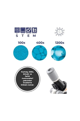 Işıklı Bilim Mikroskopu 100x 400x 1200x Plastik Stem Eğitim Seti