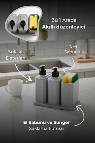Lavabo Üstü Düzenleyici Set Mutfakta & Banyoda Şık Ve Pratik Düzen gri