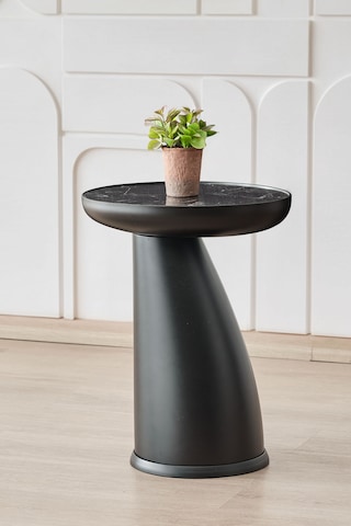 Altınaks Mobilya Elips Sehpa,tekli Sehpa,yan Sehpa,zigon Sehpa - Siyah Renk Gövde & Siyah Mermer Desenli Tabla