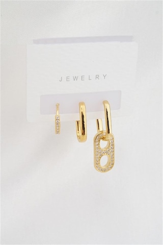 Kadın Altın Kaplama Zirkon Taşlı 3'lü Küpe Set - Altın