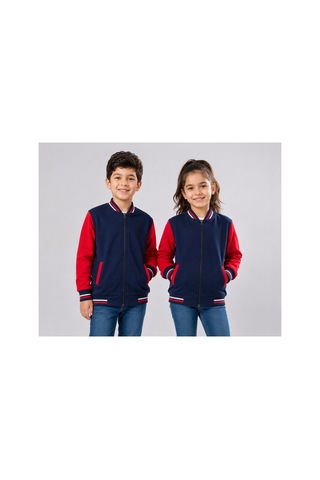 Uğur Bebe Unisex Çocuk Hırka Fermuarlı 3 İplik Şardonsuz Örme Kumaş Lacivert Kollar Kırmızı Günlük Spor Mevsimlik 1 Adet Lacivert Lacivert