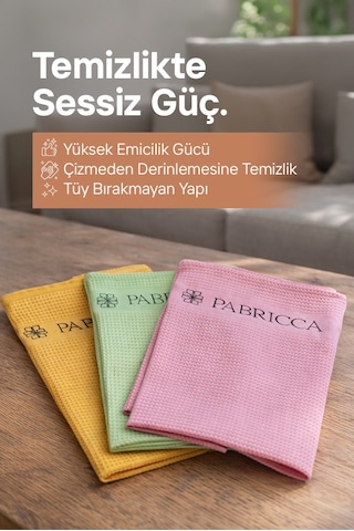 Pabricca Mikrofiber 3 Adet Temizlik Bezi 60x33 Cm Yüksek Su Emiciliği, Çizik Ve Tüy Bırakmaz, Waffle Dokulu Renkli