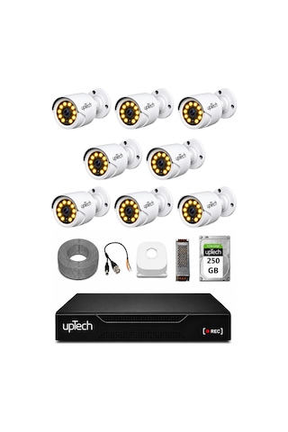 Uptech Full Hd 8 Kameralı Gece Renkli Görüş Su Geçirmez Güvenlik Kamera Seti 250 Gb Hdd 2239