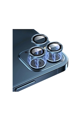 Apple Uyumlu iPhone 14 Pro Max Kamera Koruyucu Lens Mercek Metal Çerçeveli 3lü Set Mavi Blue